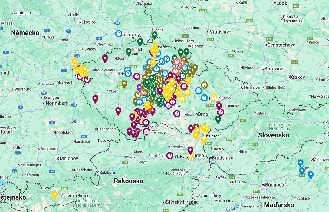 Mapa prohledaných matrik / lokalit